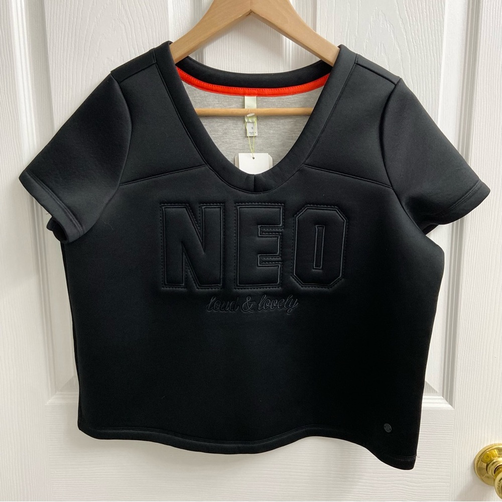 Adidas Neo Neoprene Short Sleeve Top NWT Women’s Small Black Scuba